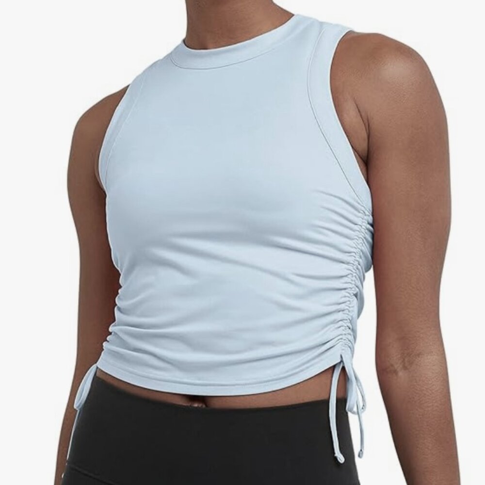 NEW! Champion Ruched Tank Top Drawstrings on side Blue $35 Medium Round Neck‎